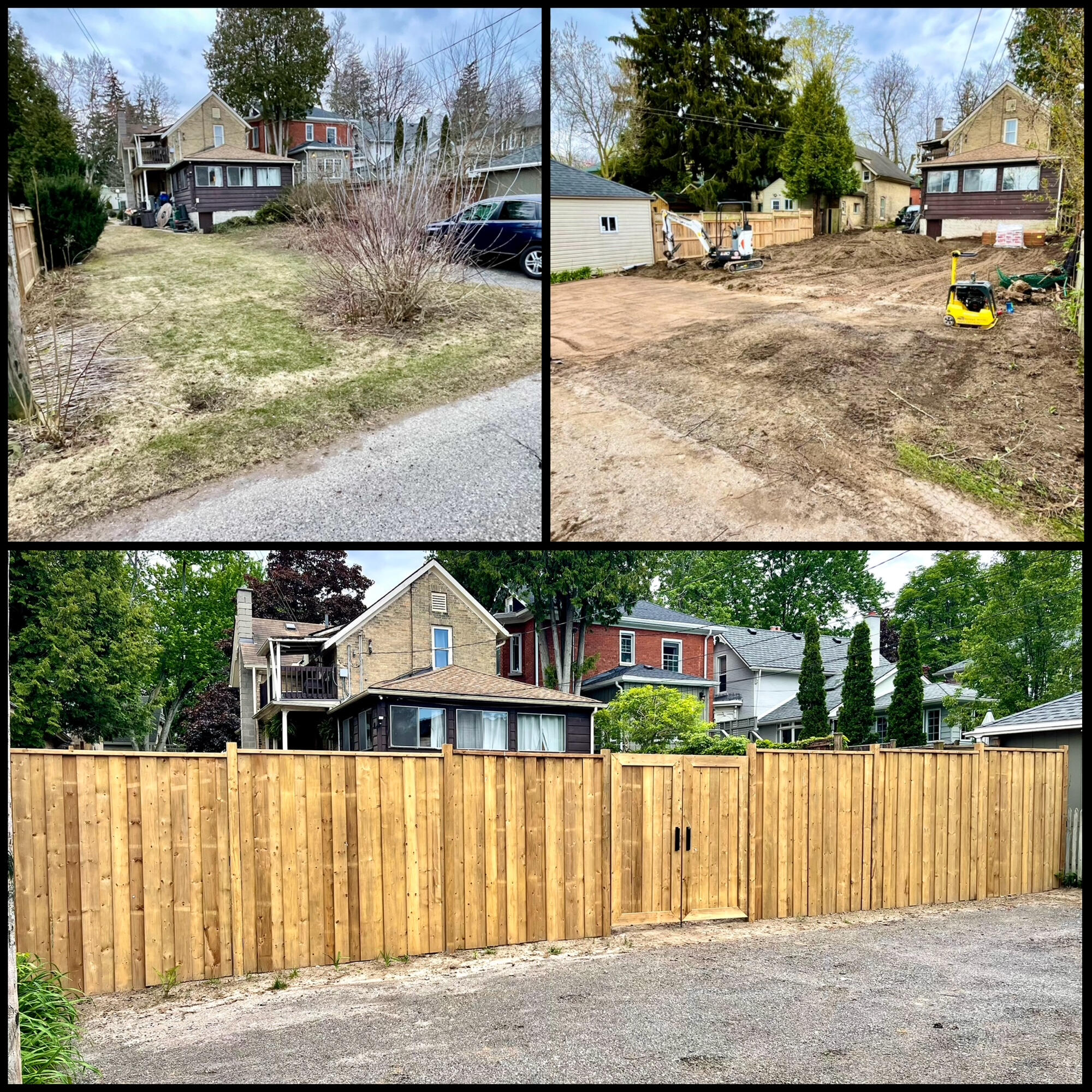 Gravel driveway grading with bulldozer and skid steer for residential property in Waterloo, Ontario